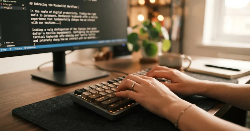 Blogger typing a blog post on a keyboard — content writing skills for online income