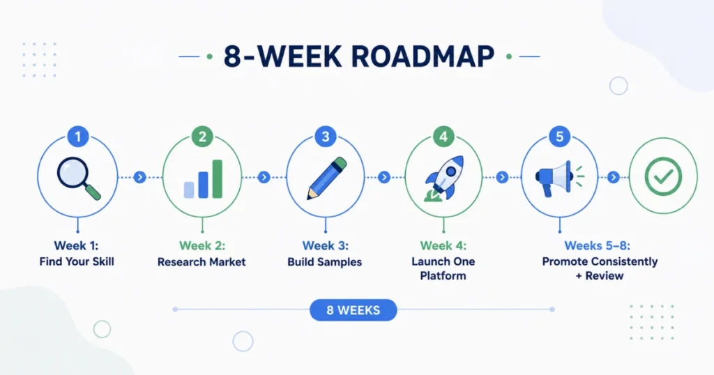 Five-milestone 8-week launch timeline