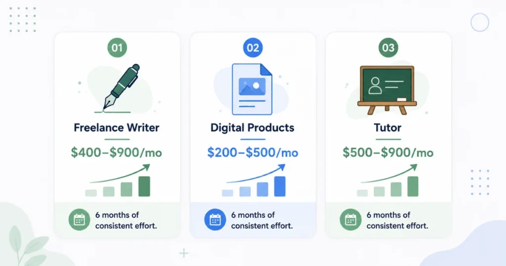 Three income paths at 6 months