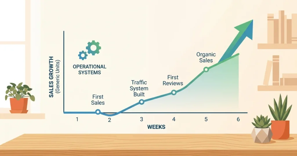 6-week sales line chart with milestones