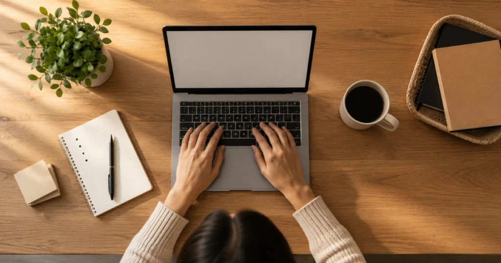 A-blogger-writing-high-quality-long-form-content-on-a-laptop-for-AdSense-approval