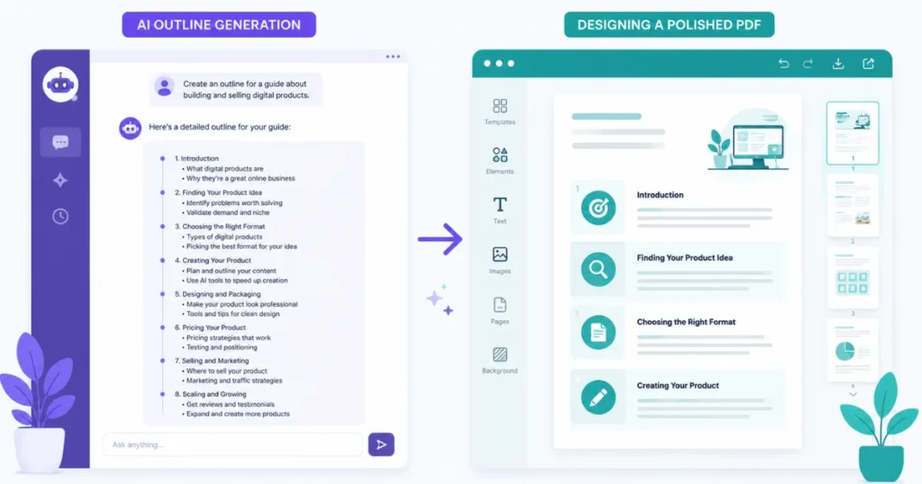 AI drafting + Canva design split view