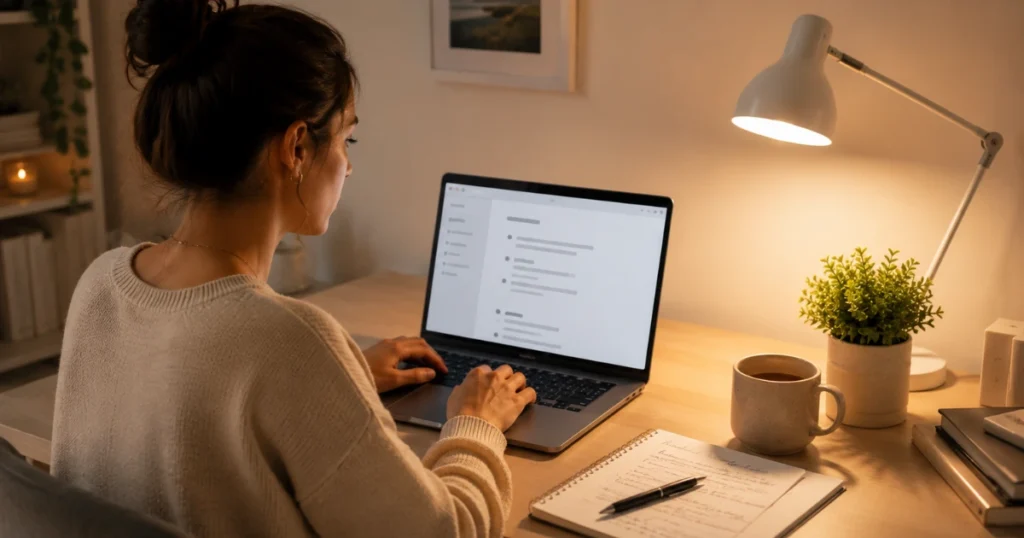 Blogger drafting outline with AI