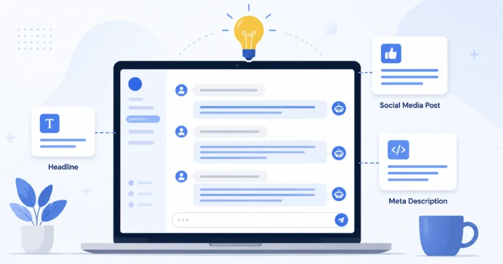 Chat interface with content output icons