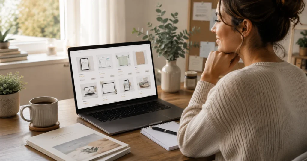 Creator finishing digital product at desk