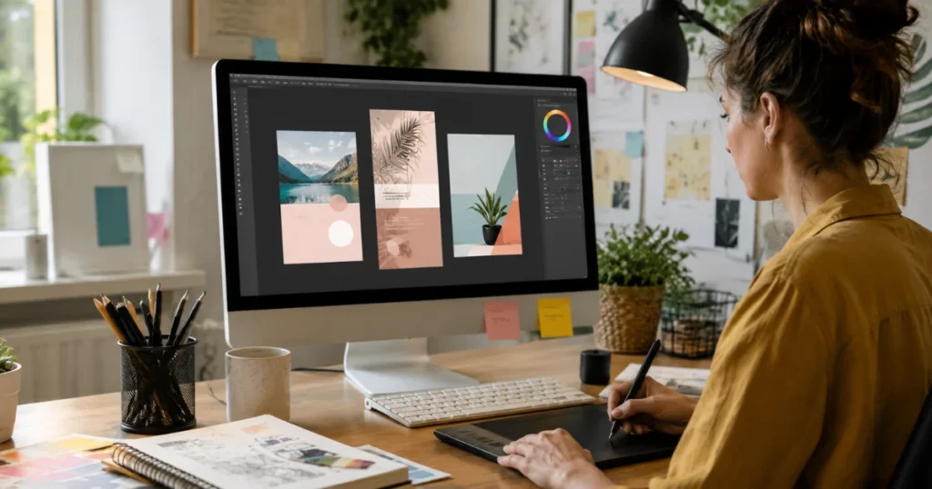 Designer creating blog graphics