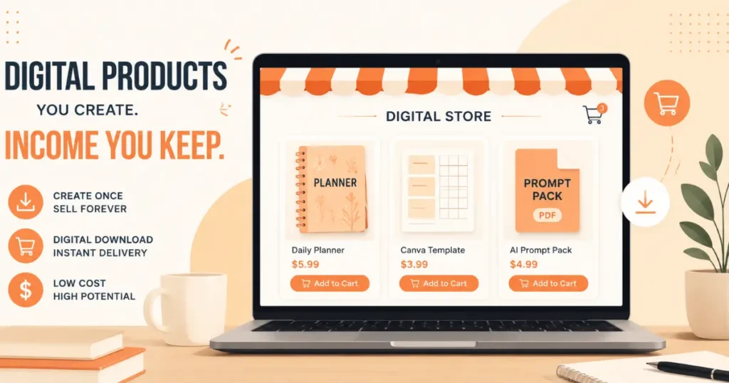 Digital storefront on laptop screen