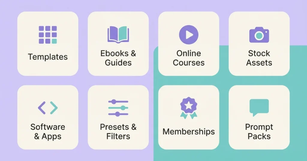Eight product type cards in a grid