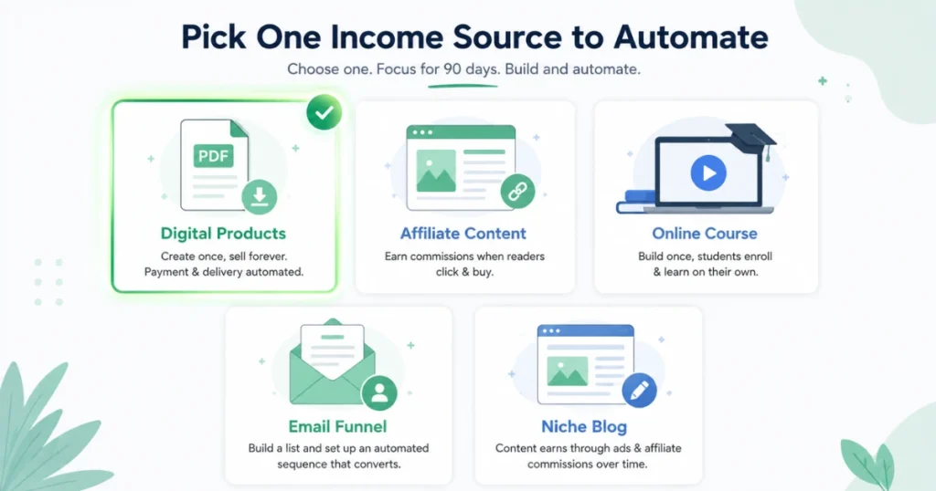 Five income source option cards