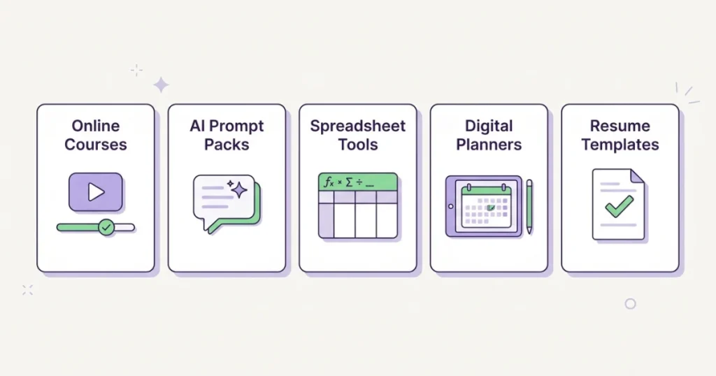Five more product type cards with icons
