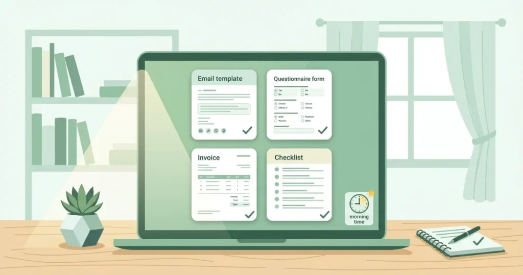 Four template documents in Canva grid
