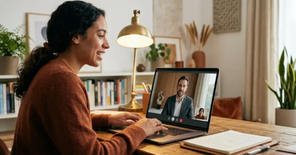 Freelancer on video call with client