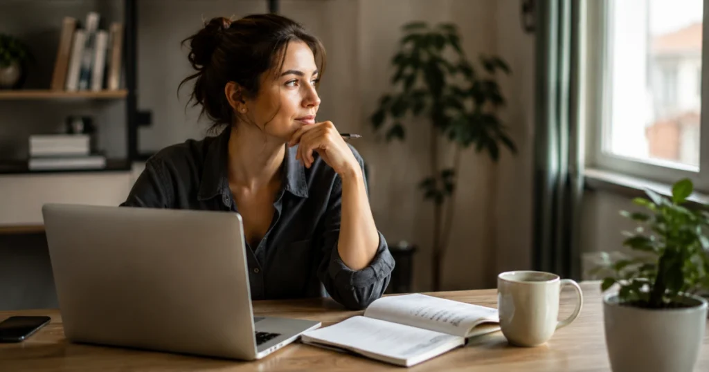Grounded freelancer with notebook