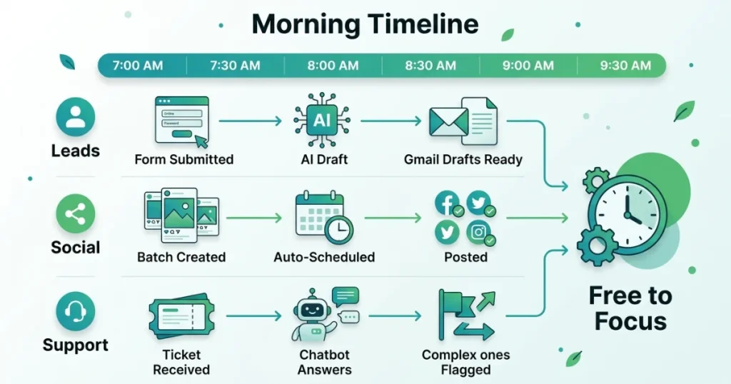 Morning automation timeline to 930 AM