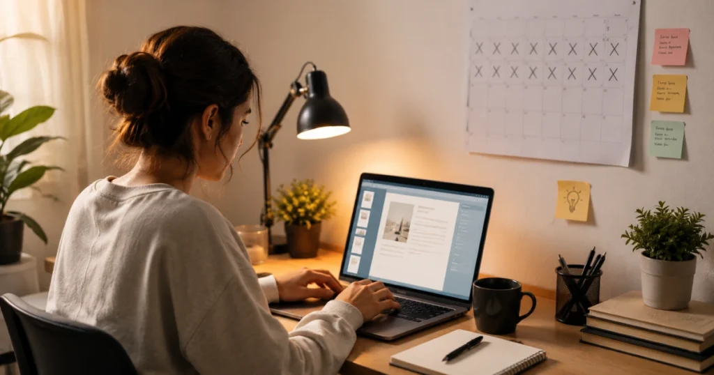 Person building digital asset on laptop