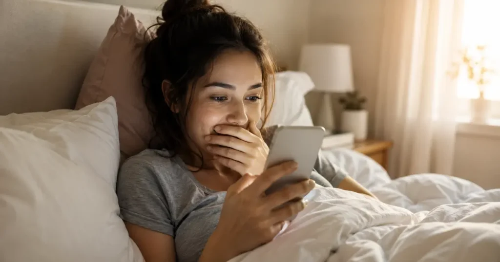 Person seeing sale notification in bed