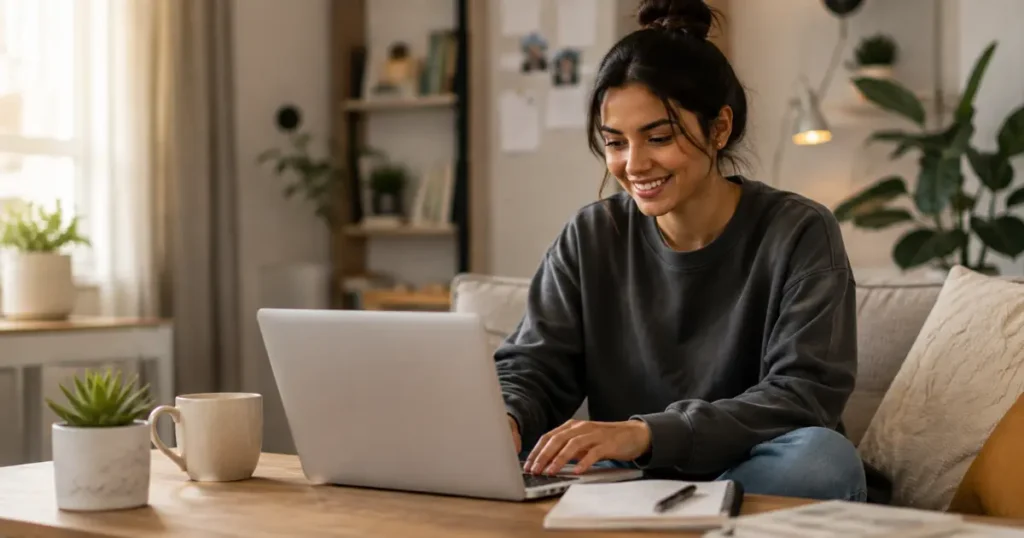 Person starting AI side hustle at home