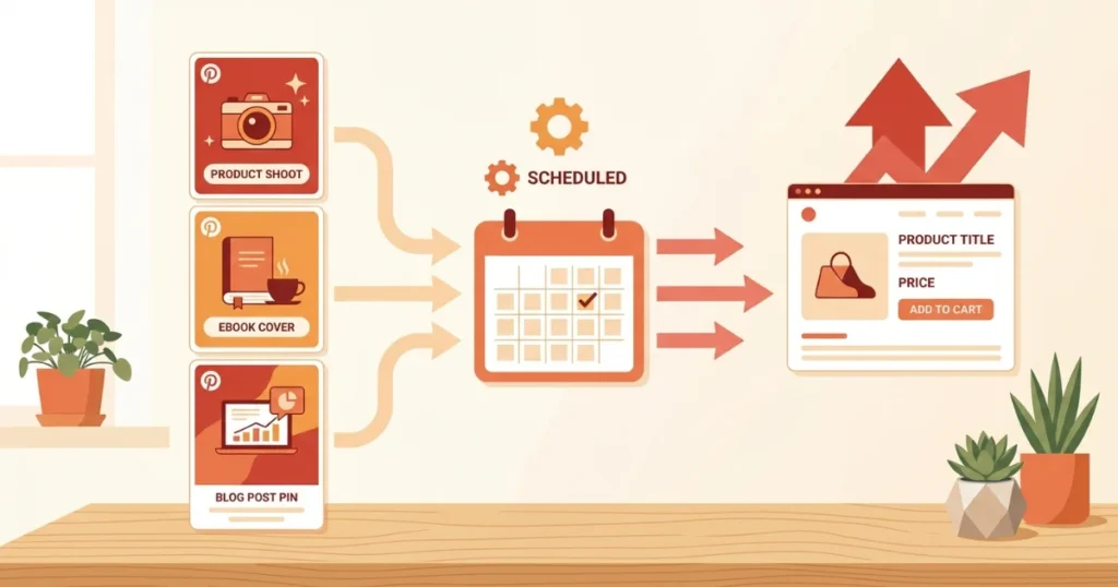 Pinterest pins to scheduler to product listing