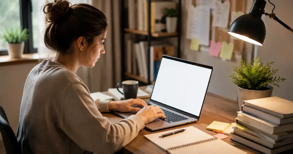Writer drafting content with AI
