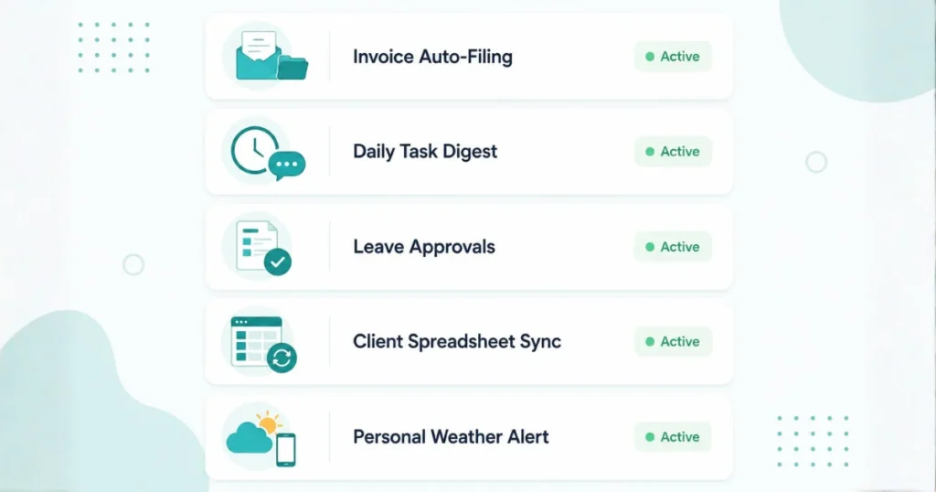 Five active automation flow cards