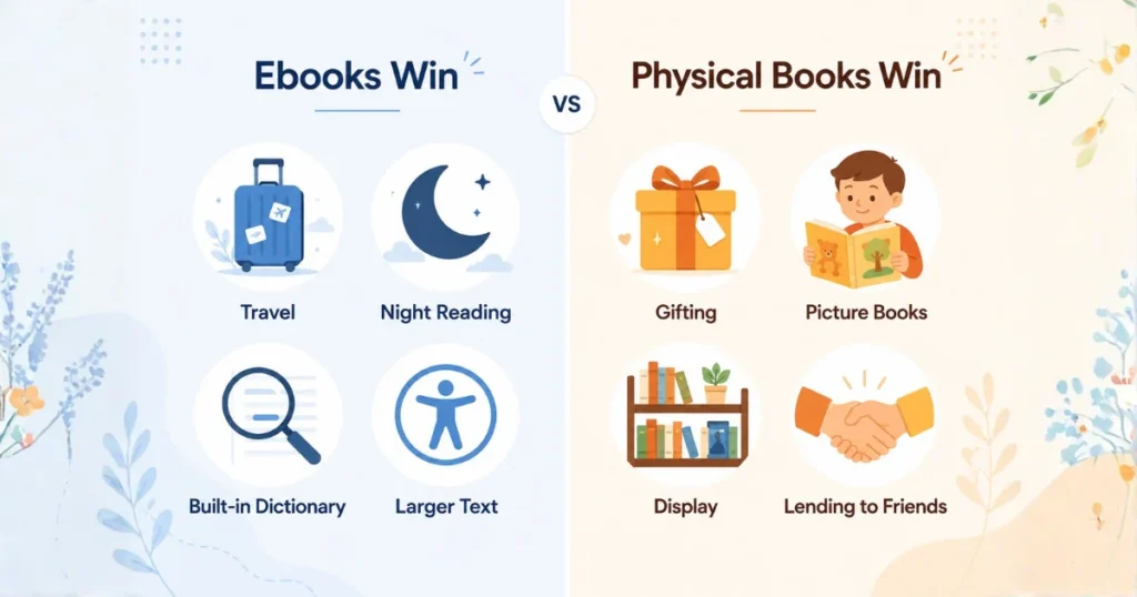 Side-by-side ebook vs physical book wins