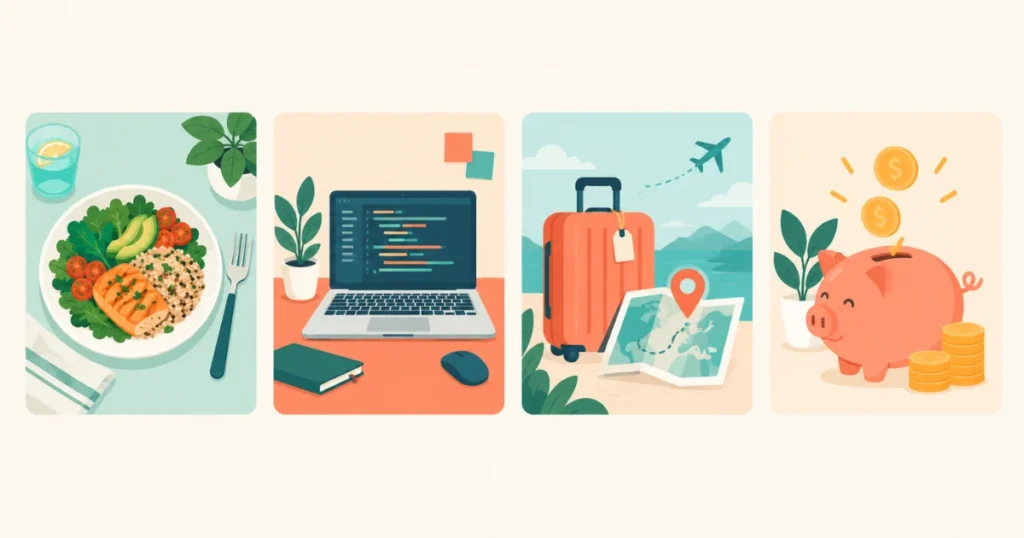 Examples of popular blog types — food, tech, travel, and personal finance